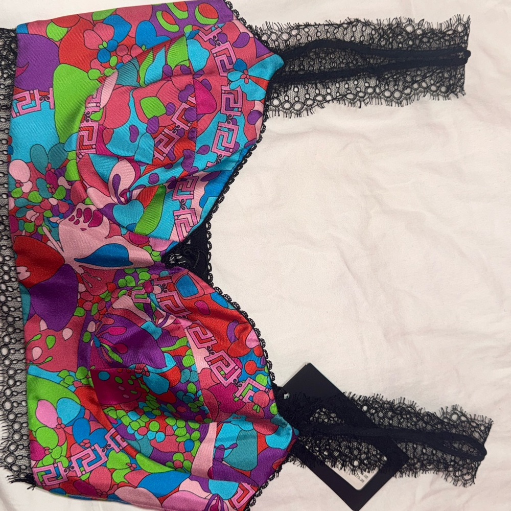 Versace Multicolor Lace Trim Top